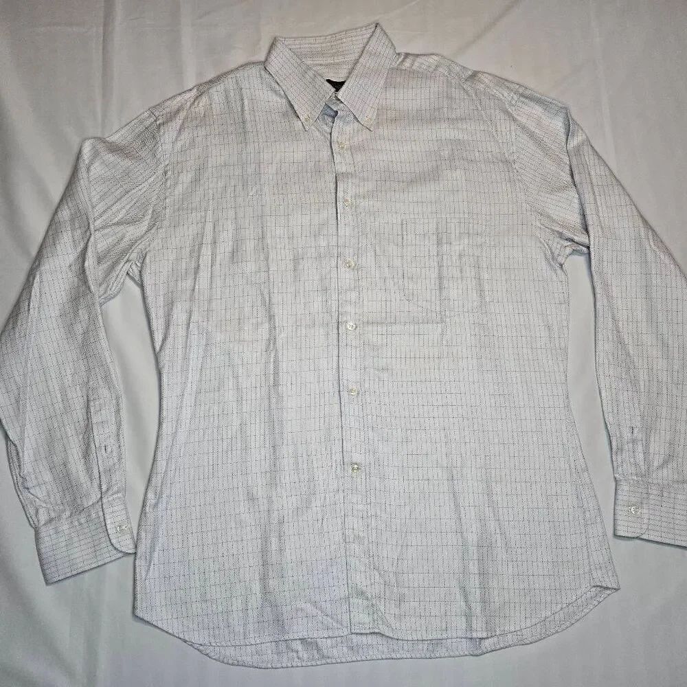 PAUL & SHARK YACHTING TEXTURED WINDOWPANE BUTTON LIGHT BLUE DRESS SHIRT MENS XXL